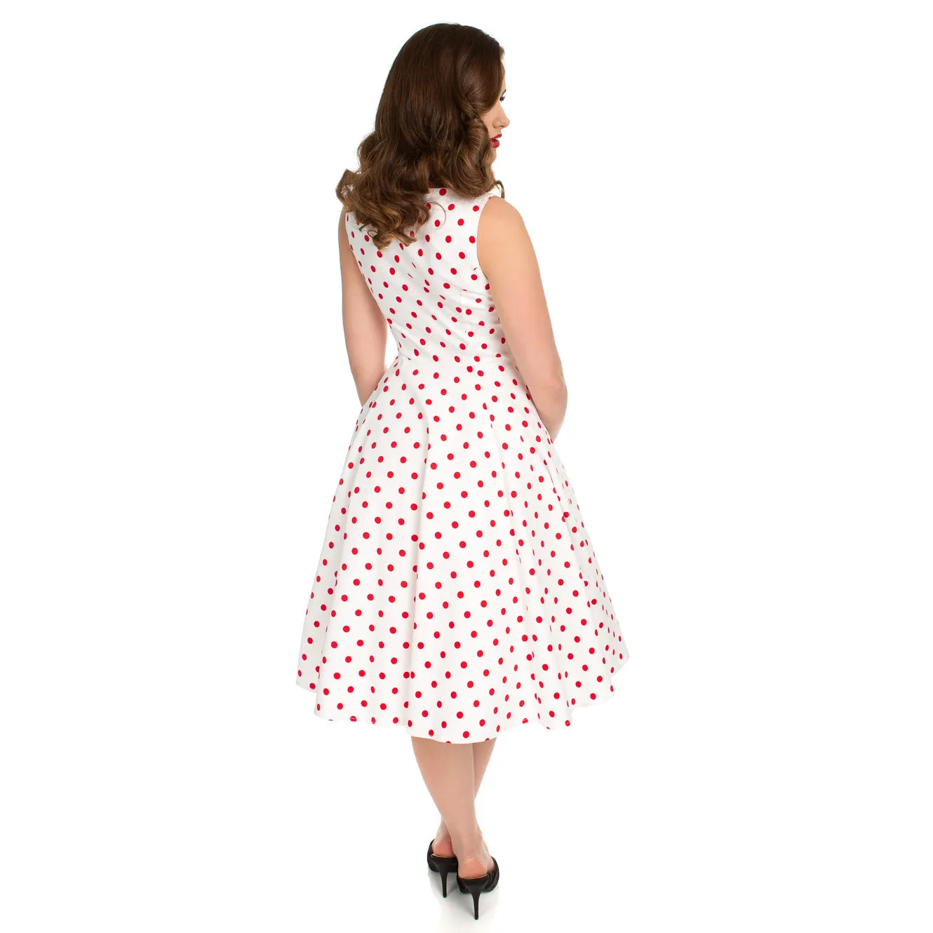 White and Red Polka Dot 50s Audrey Swing Dress