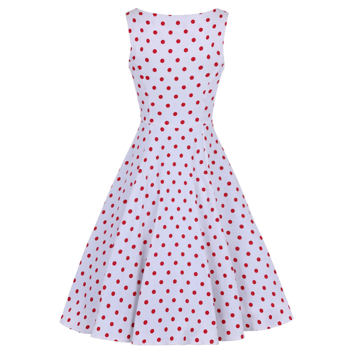 White and Red Polka Dot 50s Audrey Swing Dress