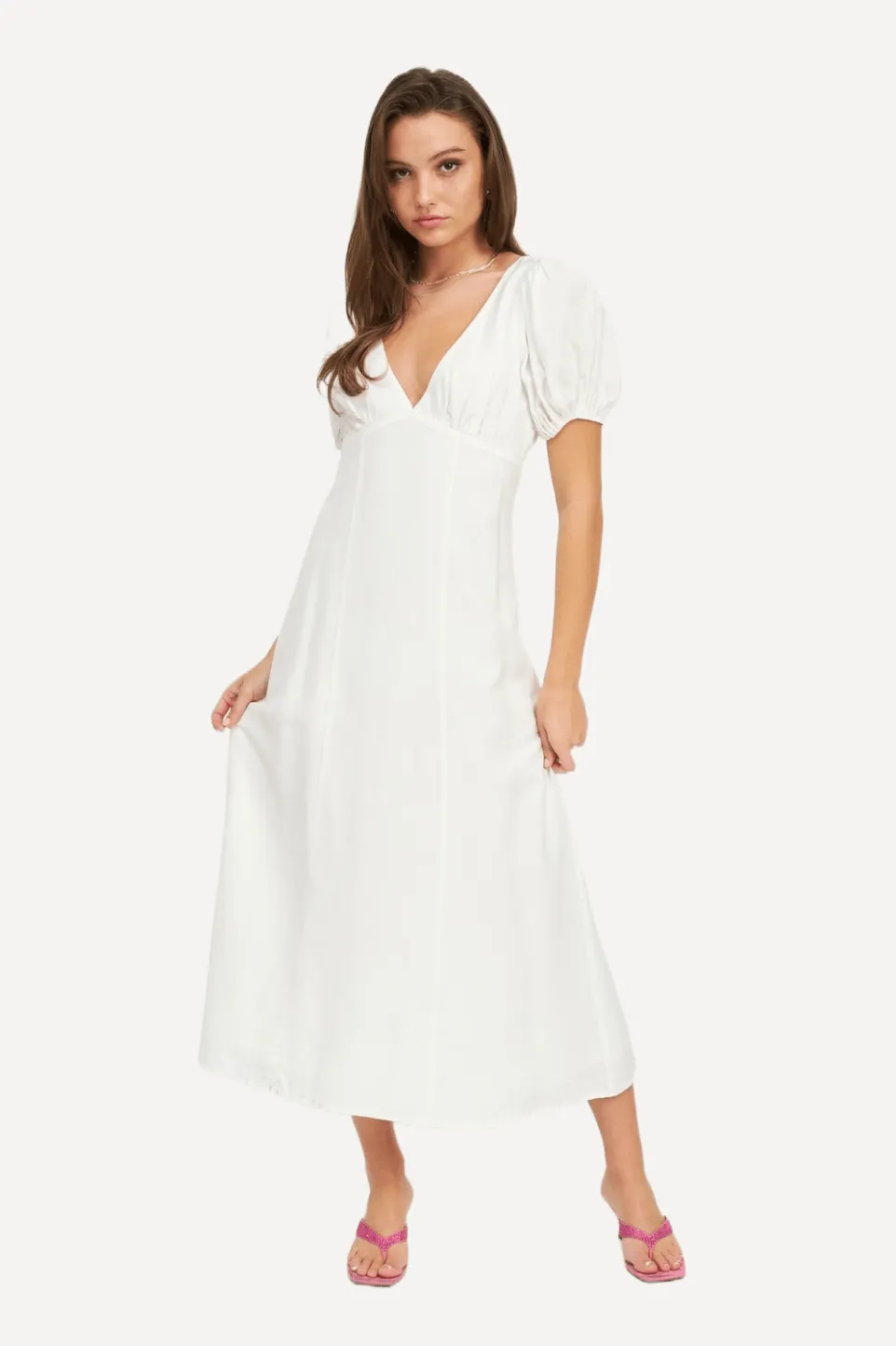 White Puff Sleeve Maxi Dress