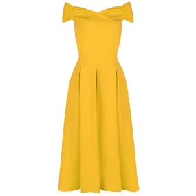 Yellow Cap Sleeve Crossover Top 50s Swing Bardot Dress