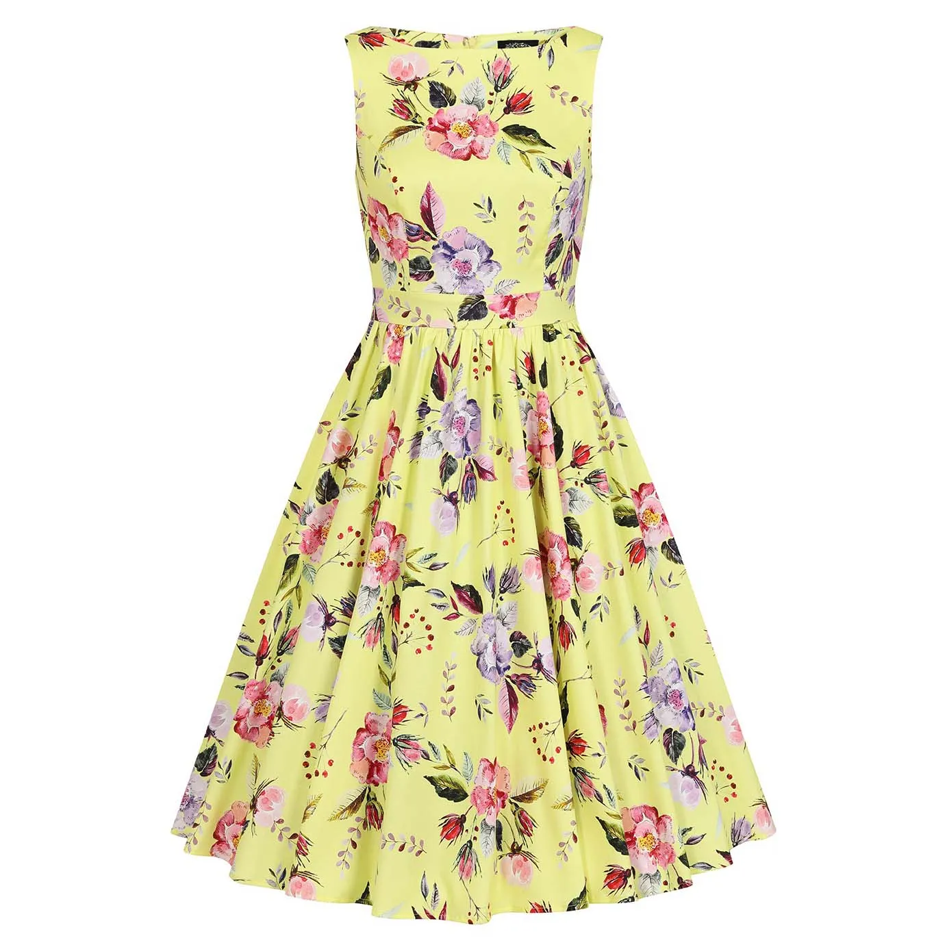 Yellow Floral Audrey Rockabilly 50s Swing Dress