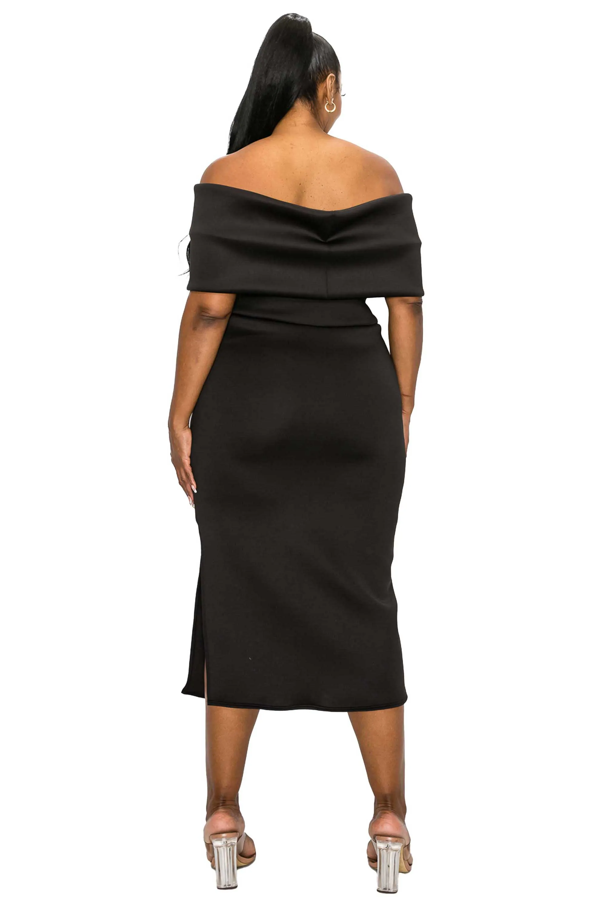 Zariah Ribbon Detail Neoprene Midi Dress